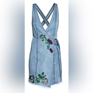 NWOT Embroidered Denim Wrap Dress